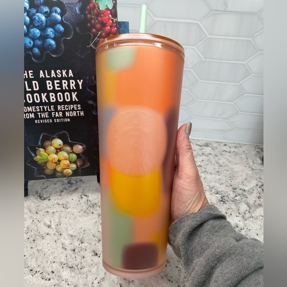 Starbucks 2024 Multicolor Patterned Peach Coral Soft Touch Target Tumbler. NWT.